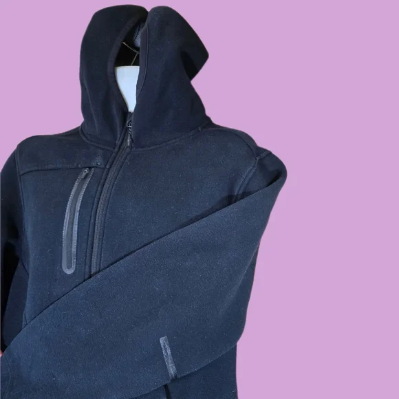 Black Lightweight Hooded Shirt Jacket with Zipper - Picture 6 of 11